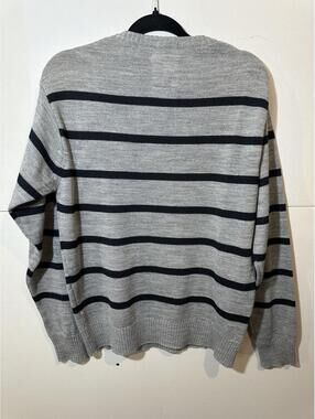 Pepe Jeans London Sweater Men’s L Gray Black Stripe V Neck Knit Pullover Casual